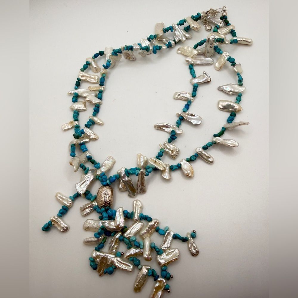 ~19" Jay King "Mine Finds" Biwa Freshwater Pearl and Turquoise Tassel necklace!